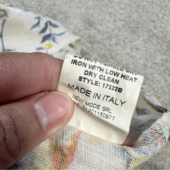 Bella Umbra 100% Linen Blouse Light Tan Floral Shortsleeve Made in Italy Size M - Picture 11 of 13